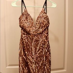 Copper sequined evening dress